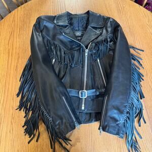 Vintage 80’s leather fringe moto biker jacket